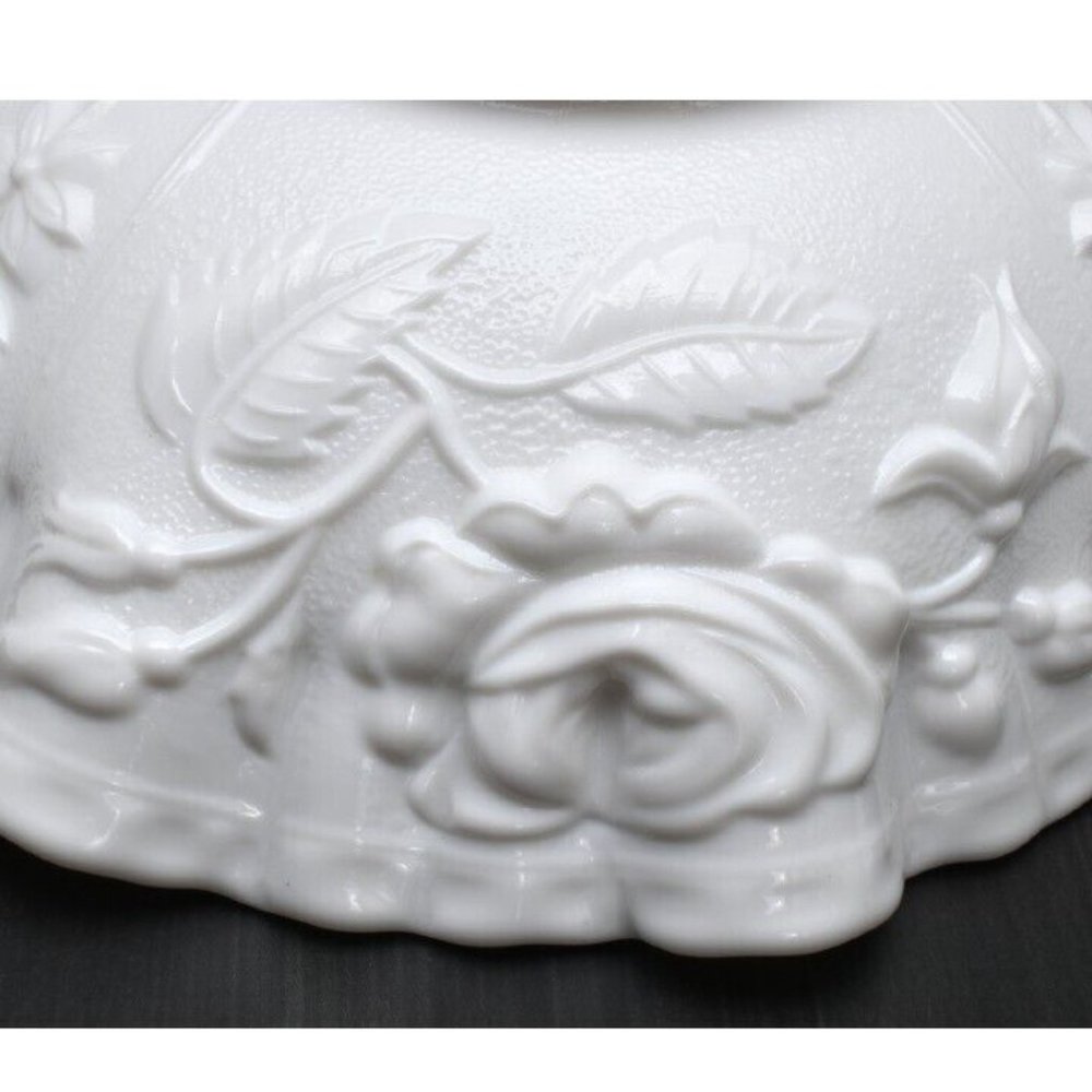 Vintage Milk Glass Floral Bowl, Ruffled, Scalloped, Roses - Picture 6 of 9